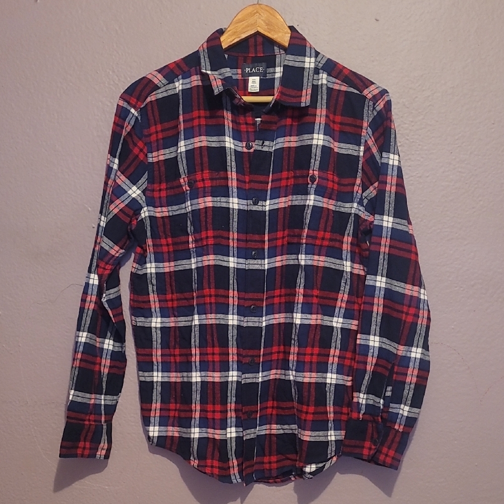 Place Men's Plaid Button-Down Shirt - Red, Blue, White